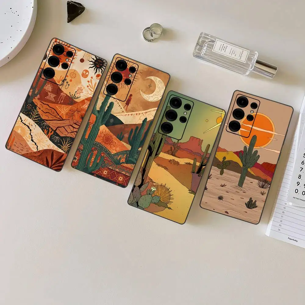 D-Desert-Cactus-Graphic Phone Case For Samsung S 24 Fe 25 Ultra Plus 20 Lite 21 30 22 23 24 22 Ultra 5G Fundas