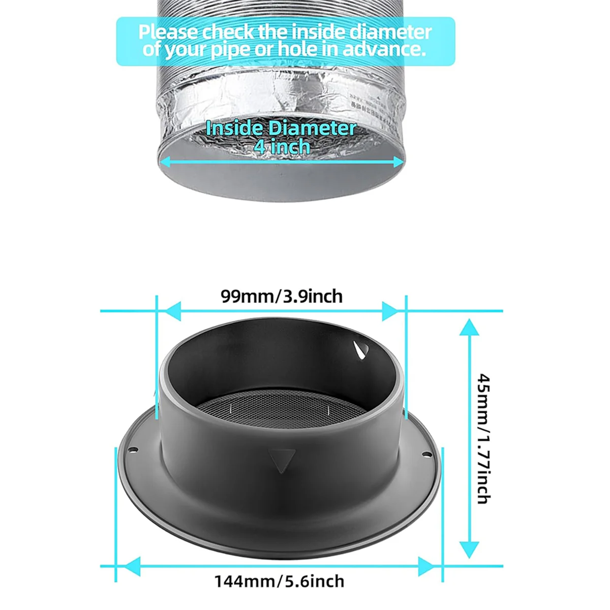 4inch 304 Stainless Steel Air Vents, Louvered Grille Cover Vent Hood Flat Ducting Ventilation Air Vent Wall Air Outlet HGC