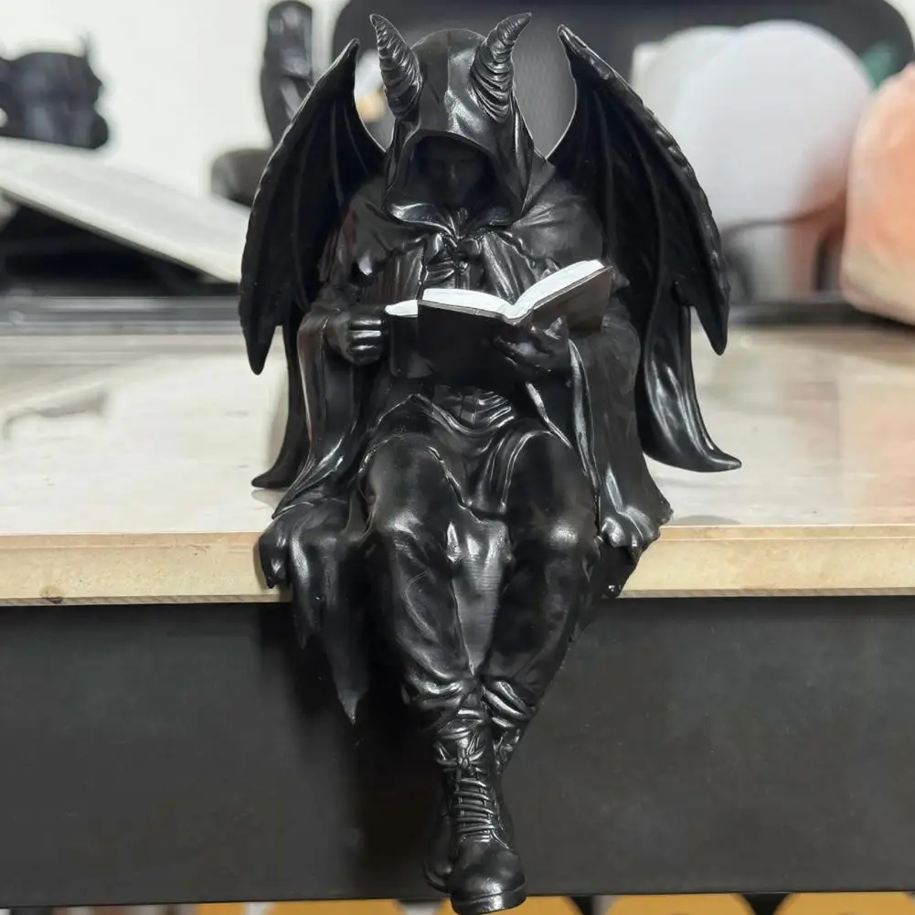 Halloween Skeleton Ornament Halloween Reading Skeleton Figurine Spooky Devil Resin Sculpture Grim Reaper Statue for Home Office