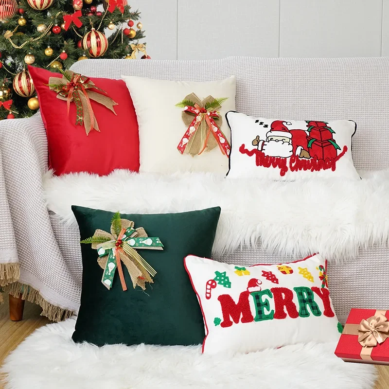 30x50/45x45CM Christmas Throw Pillow Cover Unique Stamping Waist Cushion Cover Decor Home Decorative Pillowcase 2024