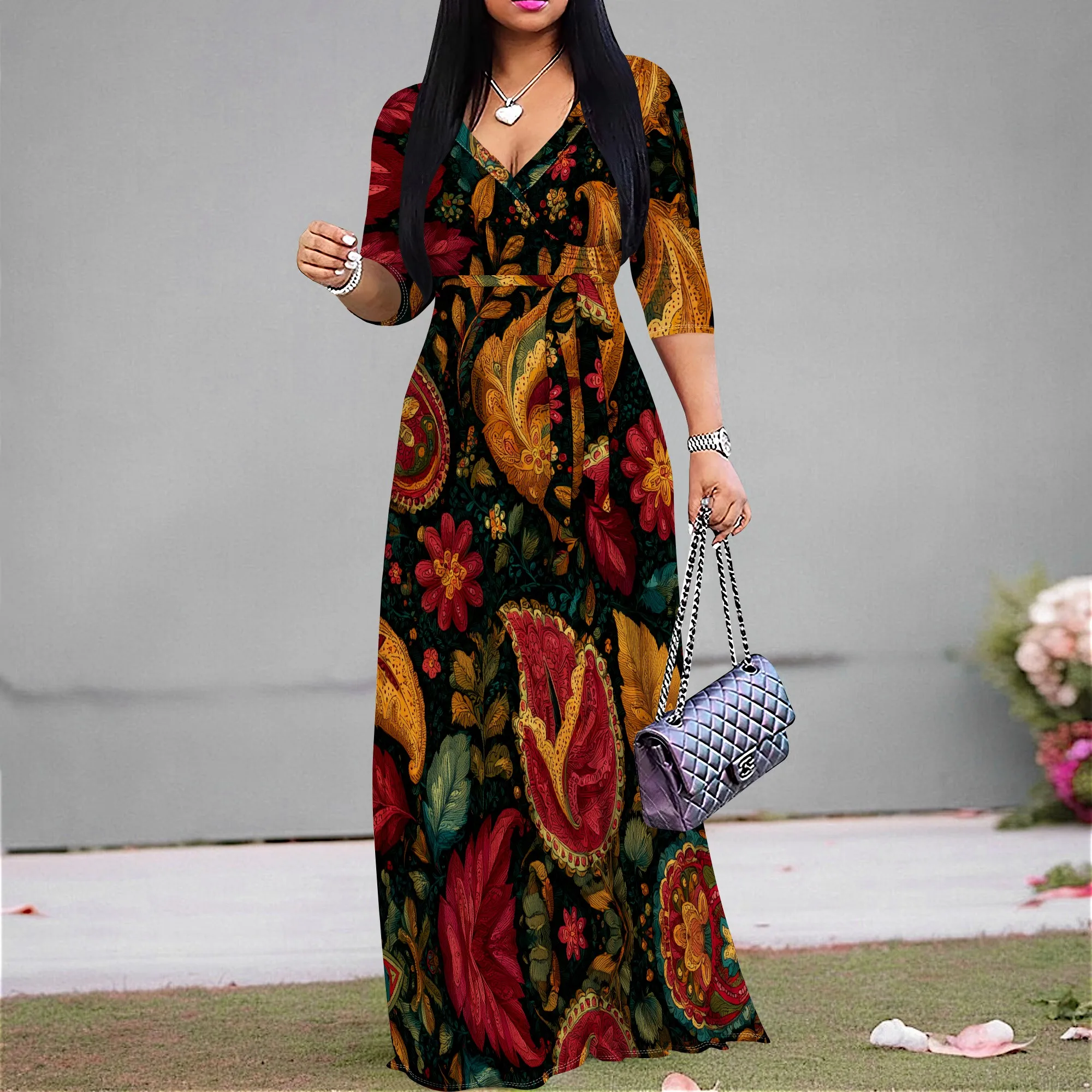 

Luxurious Floral Wrap Maxi Dress - S-3XL | Elegant for Formal Events, Dinner Dates & Evening Gatherings