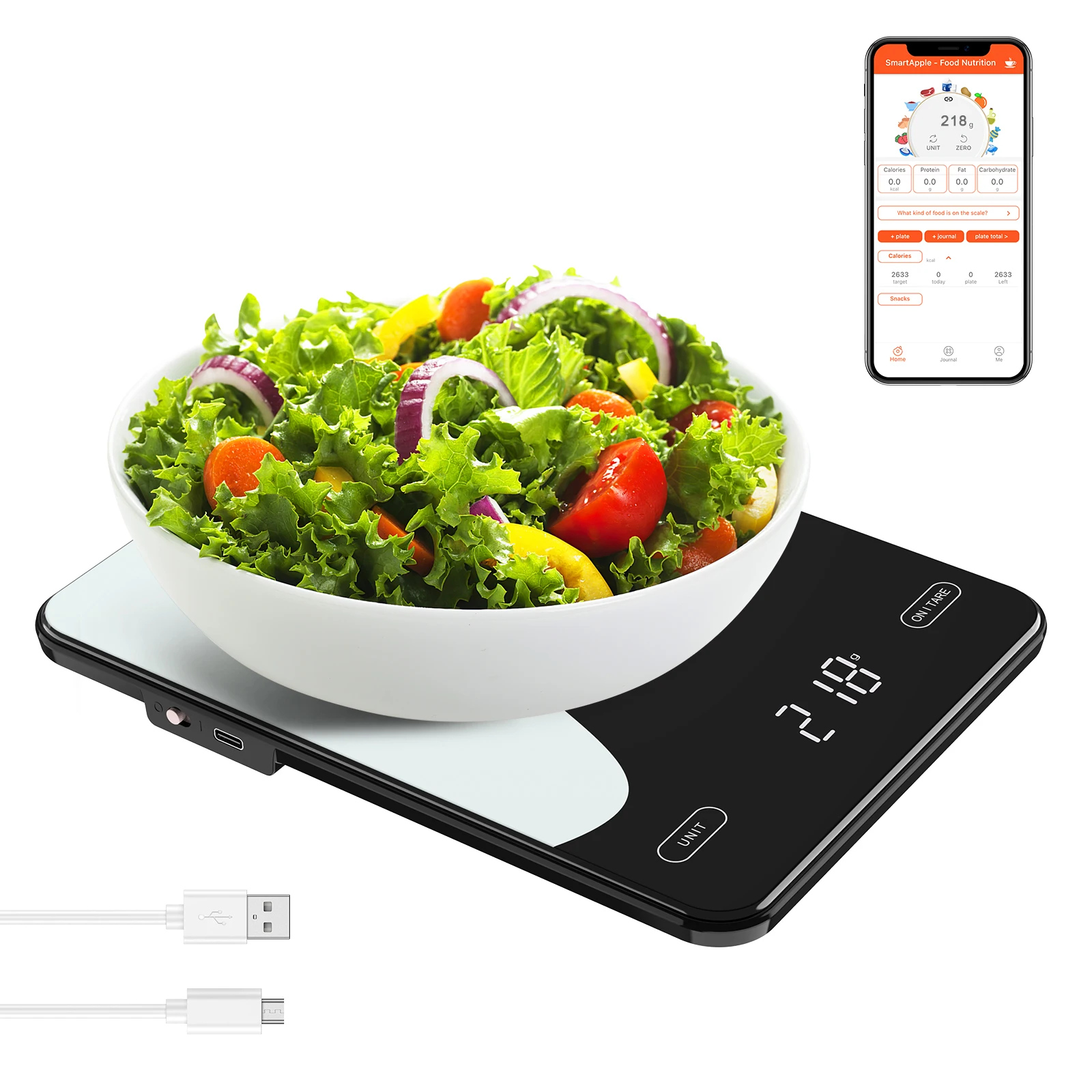 Digital Food Scale 10kg Smart Kitchen Scales with Nutrition Calculator APP Rechargeable Gram Scale for Weight Loss Baking Scales