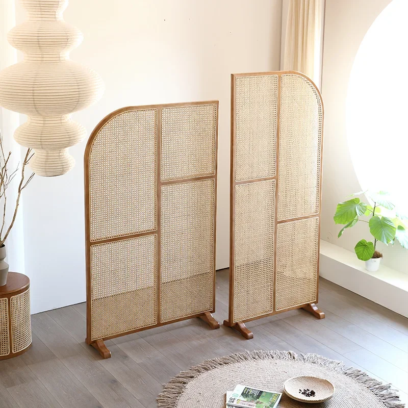 B & B Japanese-style solid wood screen combination small apartment new Chinese restaurant creative rattan partition wall movable