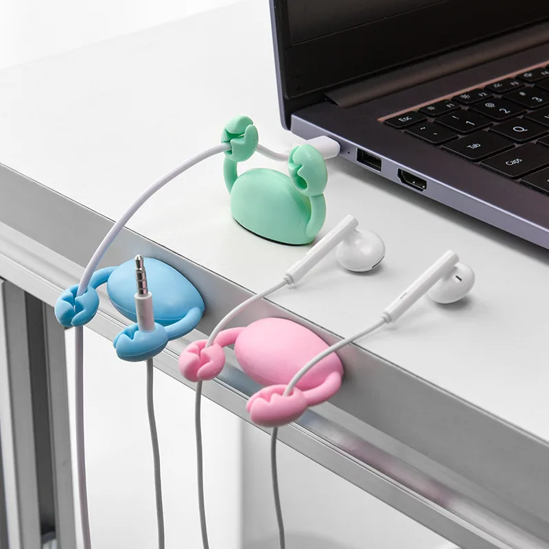 Cute Crab Cable Organizer Clip Data Cable Stand Mobile Phone Charging Cable Organizers Fixer Desk Self-Adhesive Wire Tidy Holder