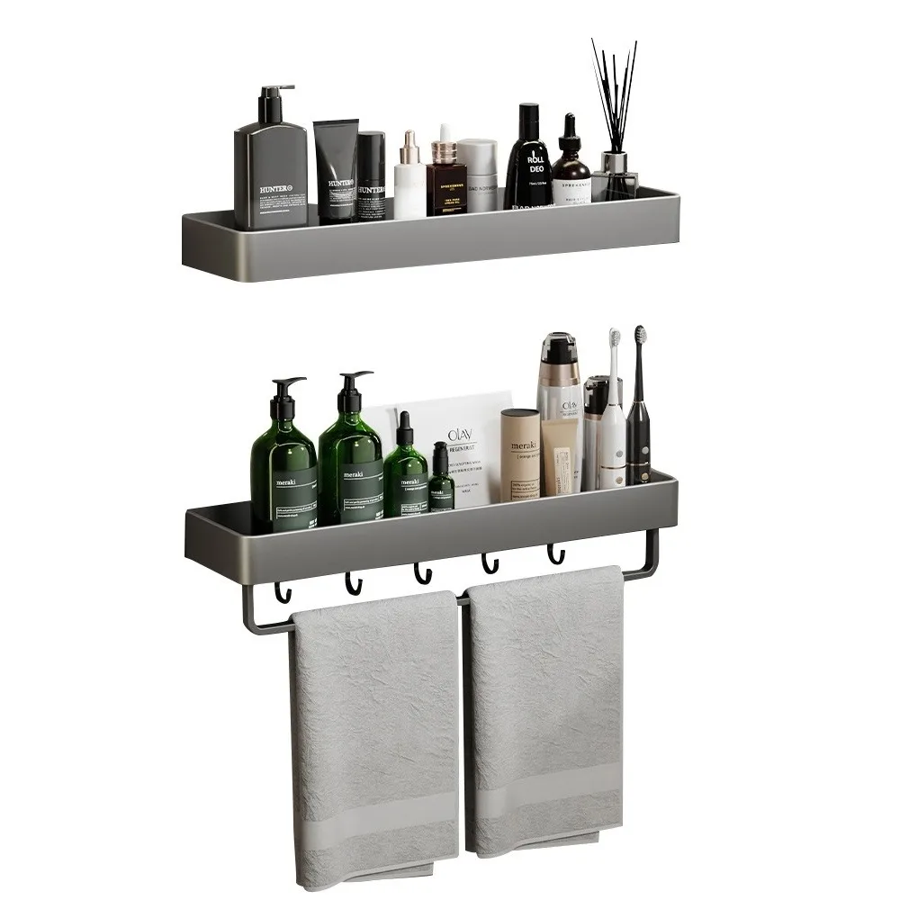Gun Gray Bathroom Storage Rack Wall-Mounted bathroom shelves Machine Top Punch-Free Bathroom Wall Storage Rack