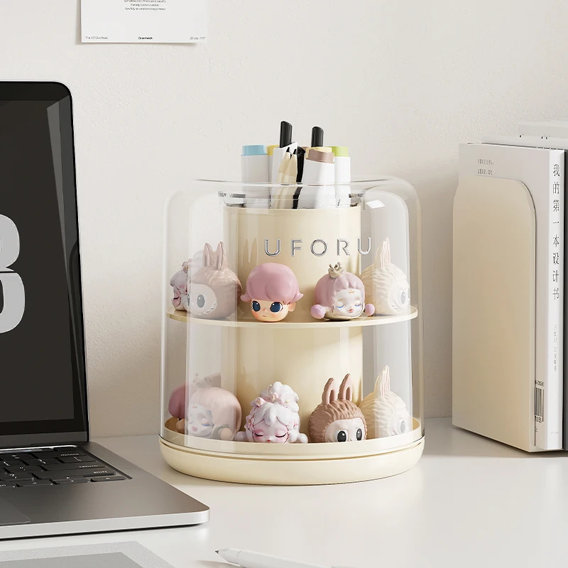 360 ° Rotating Pen Holder - Large Capacity Dustproof Transparent Thick Plastic Desktop Storage