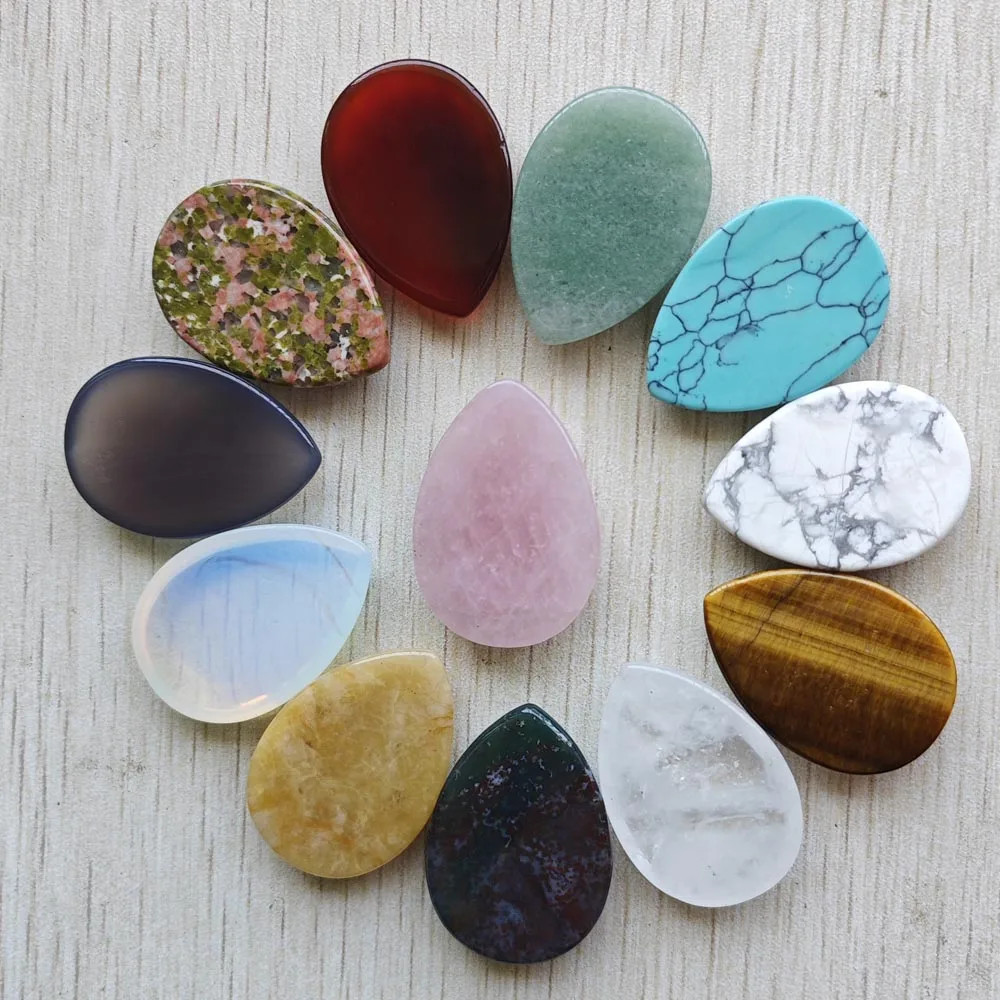 Free shipping 25x35mm mixed natural stone teardrop CABOCHON beads for DIY jewelry accessories  making 12pcs/lot Wholesale