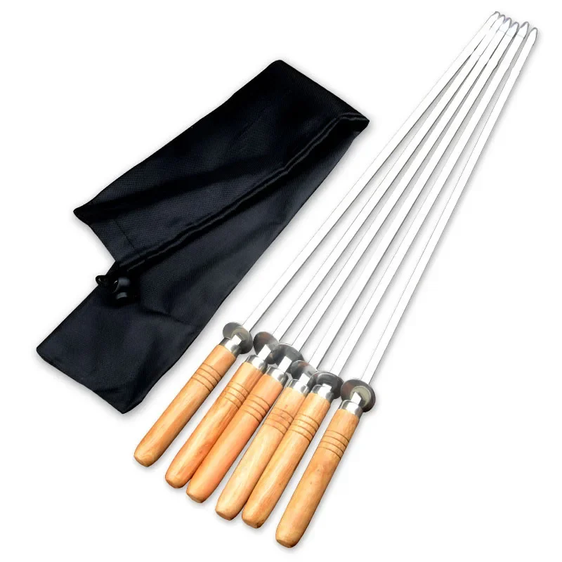 

16.92''43cm Eucalyptus Wood BBQ Skewer Long Barbecue Skewers Shish Kebob Skewers BBQ Flat Fork Barbecue Grill Needle Tools 6Pcs