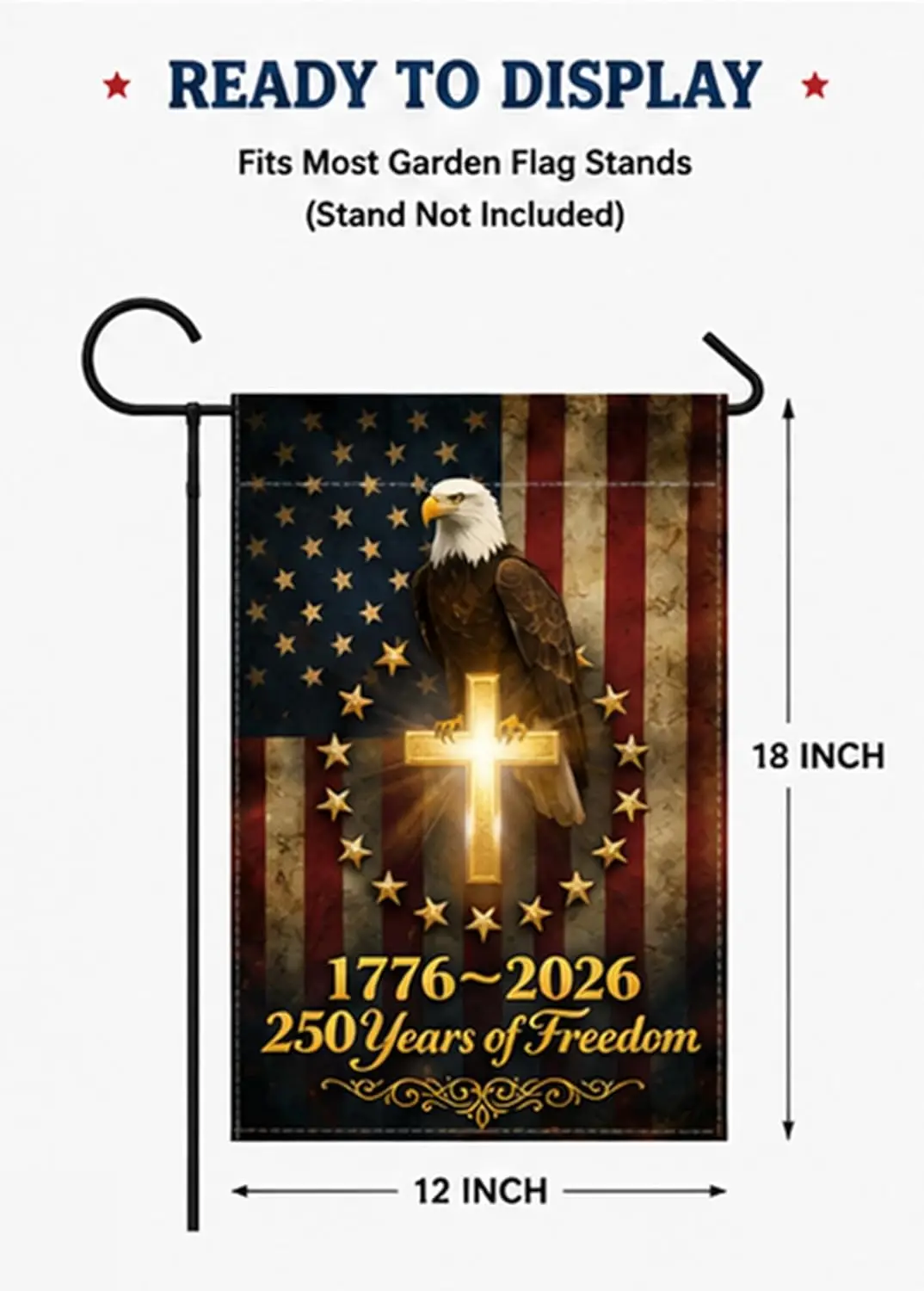 2026 New 250 Anniversary USA Garden Flag, 4th of July Decorations Double Sided Waterproof Patriotic Eagle Cross Flag 1776-20 PPZ
