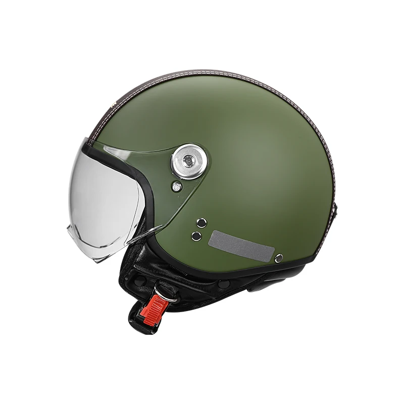 Vintage 3/4 Open Face Motorcycle Helmet PU Leather Spliced Retro Motorbike Helmet with Clear Visor Men Women Scooter Casco Moto