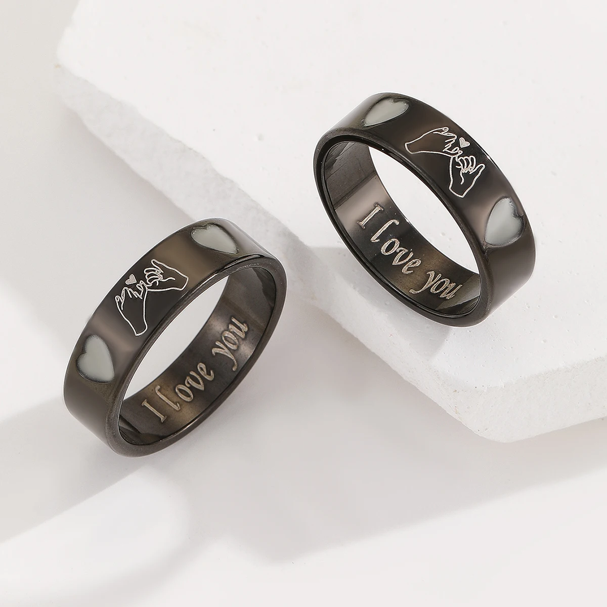 2 Pieces/Set Luminous Love Hook Couple Ring Ladies Fashion Love Promise Ring