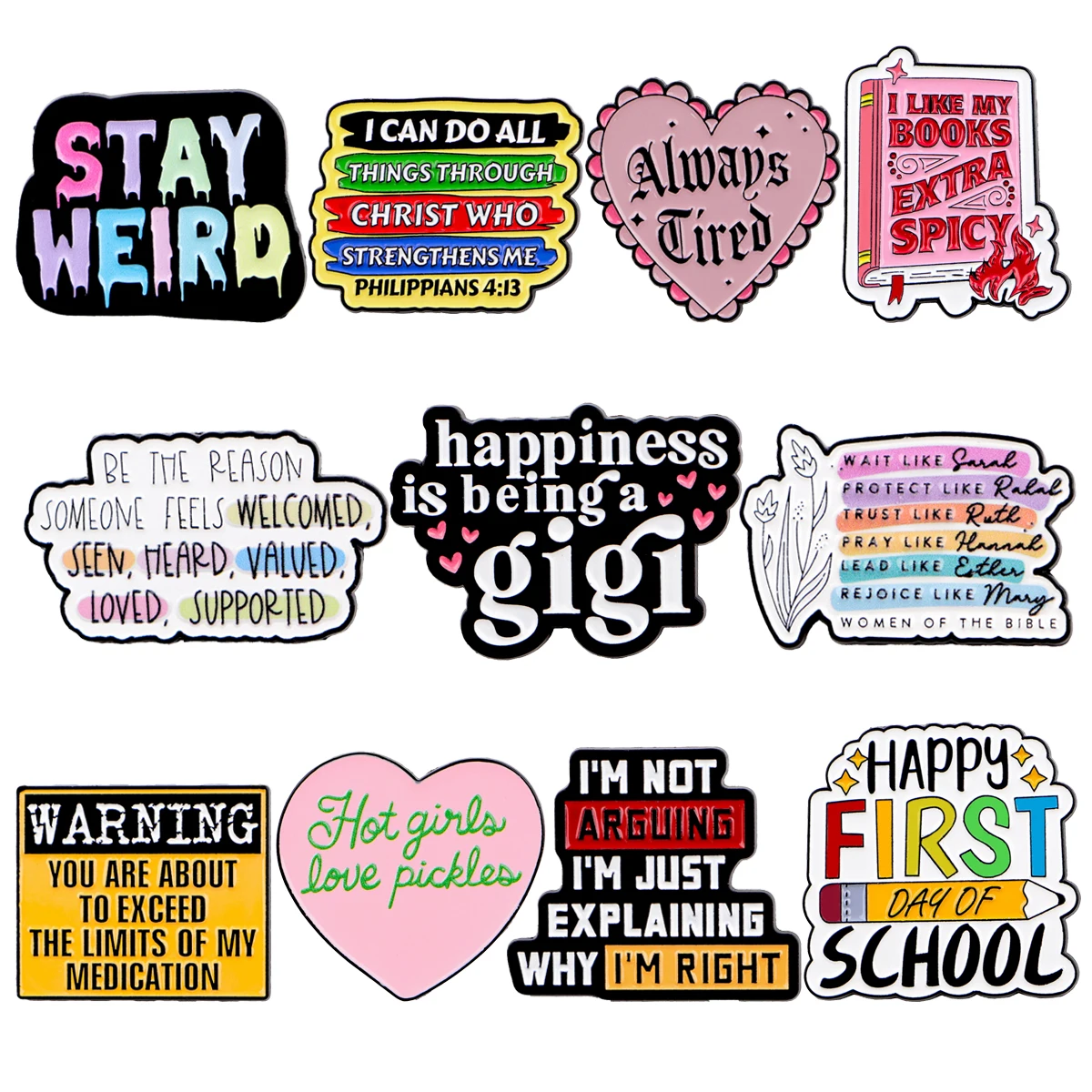 Emaille-Anstecknadel mit Warnzitaten, bunte Broschen für Anstecknadel, rosa Herzabzeichen auf Rucksack, Kostümzubehör, Modeschmuck, Geschenke