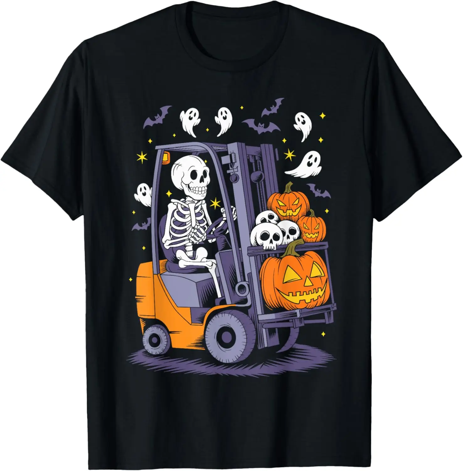 Funny Skeleton Forklift Operator Spooky Halloween Costume T-Shirt