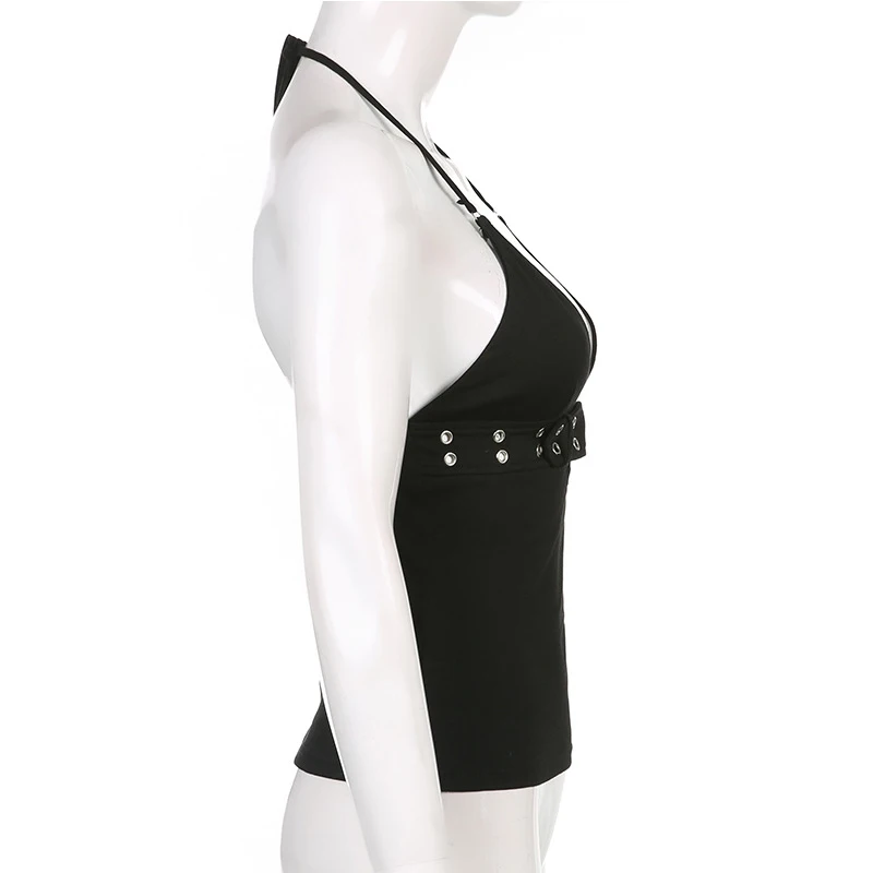 Y2k Bandage Crop Top Schwarz Rückenfreies Top Lace Up Süße Party Strand Sommer Sweats Frauen Retro Basic Mini Weste Punk – Detail 6