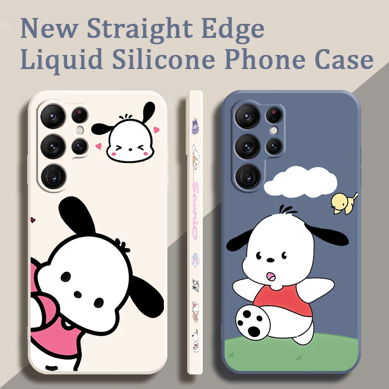 Sanrio Cartoon Pacha Dog Liquid Left Rope For Samsung Galaxy S24 S23 S22 S21 S20 FE S10 Ultra Plus Lite 5G Cover Cover