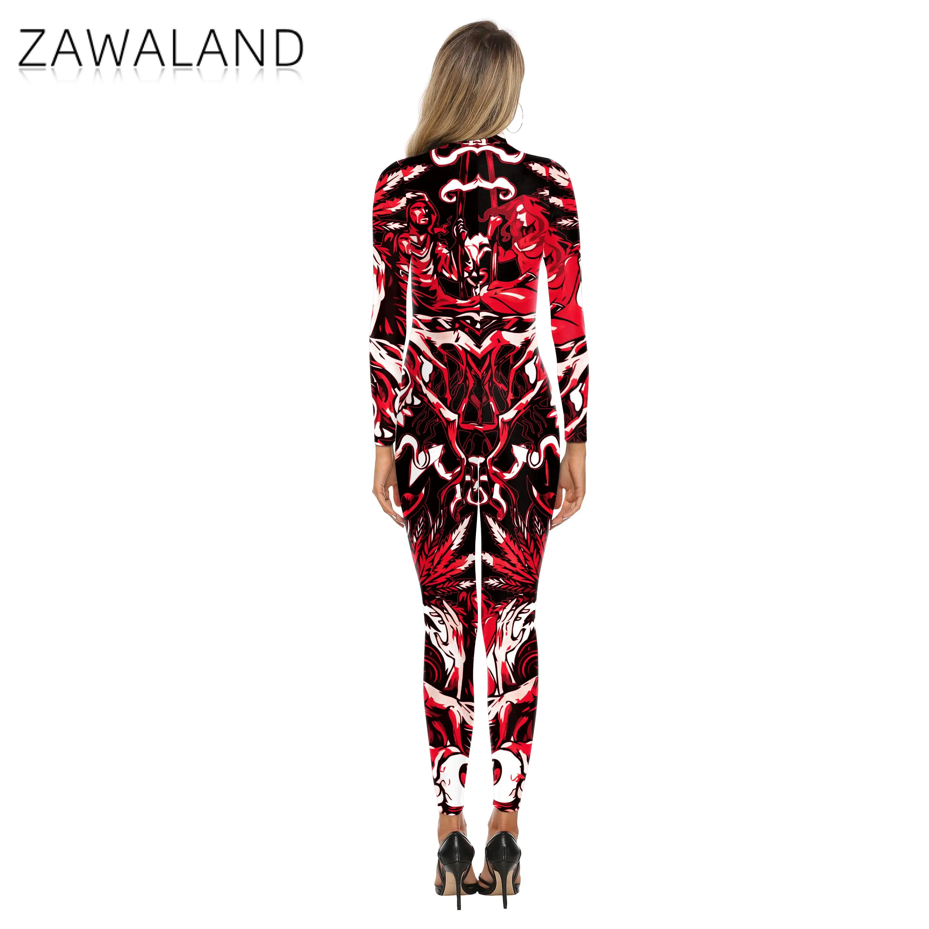 Zawaland New Halloween 3D Skeleton Digital Printing Cosplay Costume Jumpsuit Performance Zentai Suit Full Spandex Bodysuit