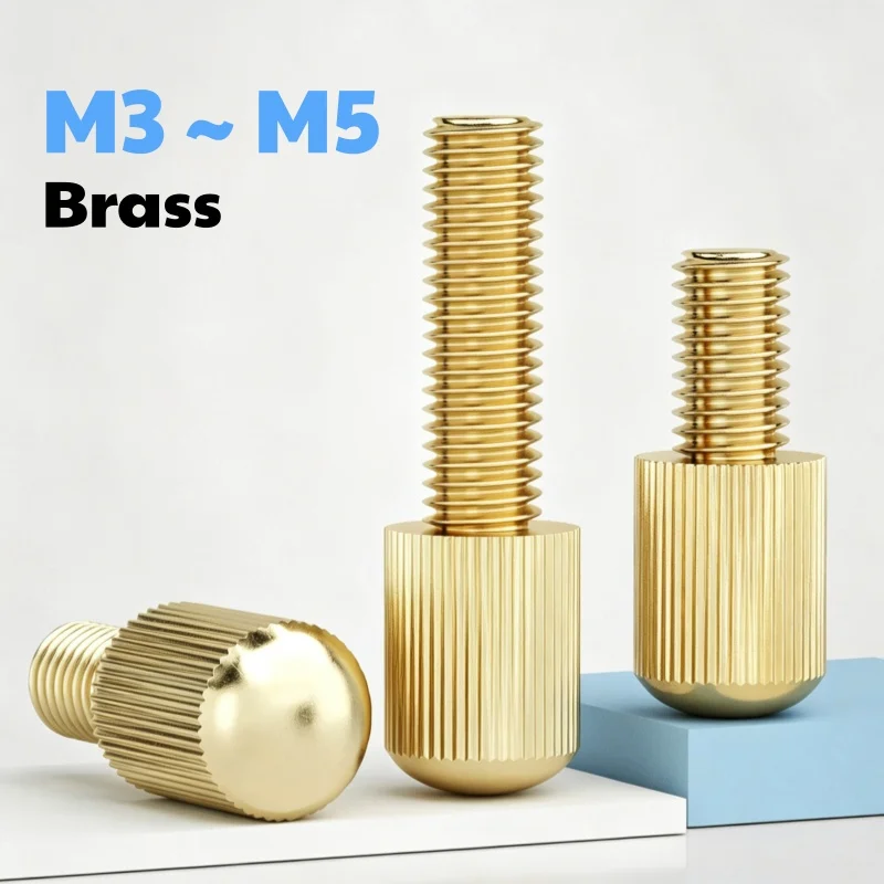 Solid Pure Brass Copper Thumb Knurled Head Tighten Hand Screws M3 M4 M5 Length 6~20 mm