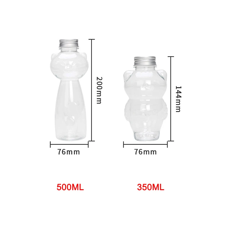 Kawaii Cat Water Bottles for Milk Tea Coffee Juice Portable Drinking Cup Home Transparent Juicing Beverage Drink Bottle BPA Free