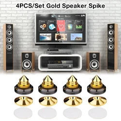 4 Set Brass Golden-Plated Speaker Metal Spikes alloy Stands CD Amplifier Turntable Isolation Feet With double-sided tape