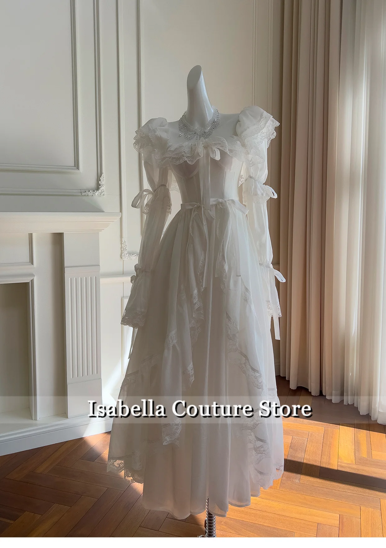 Princess Wedding Party Dress Off Shoulder Full Sleeves Draped A-Line Floor Length Satin Eveninbg Gown Customized Pastrol