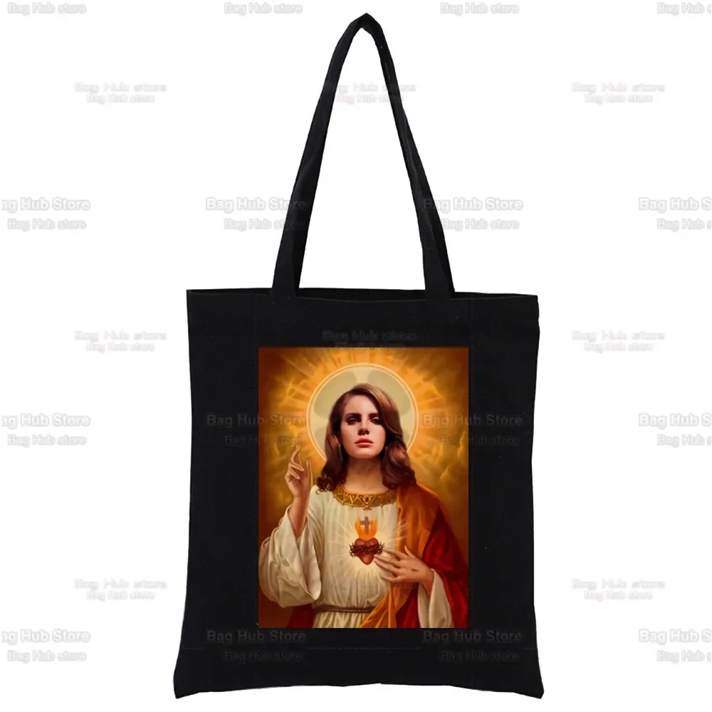 

Lana Del Rey Ladies Handbags Cloth Canvas Tote Bag Black Shopping Travel Women Eco Reusable Shoulder Shopper Bags Bolsas De Tela