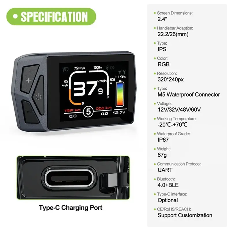 

(ABHW) 8 Languages LCD Bluetooth Display for 01 02 HD G510 G330 Electric Bike Motor Kit Smart Navigation Controller