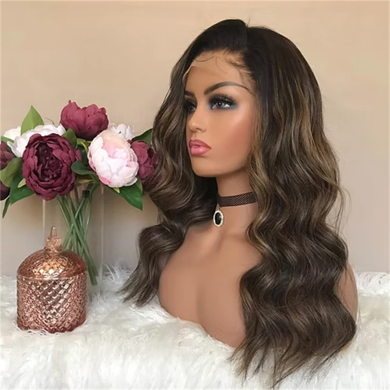

Ombre Dark Brown Synthetic HD Lace Front Wig Realistic Look Free Part Glueless Preplucked Hairline HIgh Quality Wig for Women