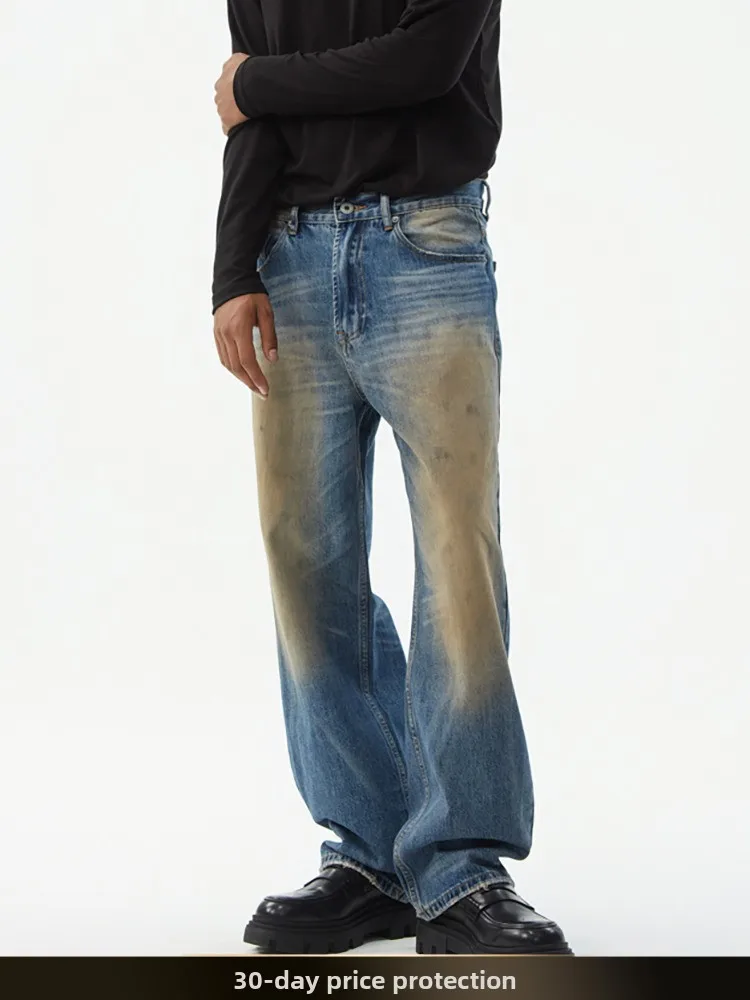 

Мужские летние джинсы в стиле ретро: американские, широкие, прямые, из денима, повседневные, из хлопка и полиэстера