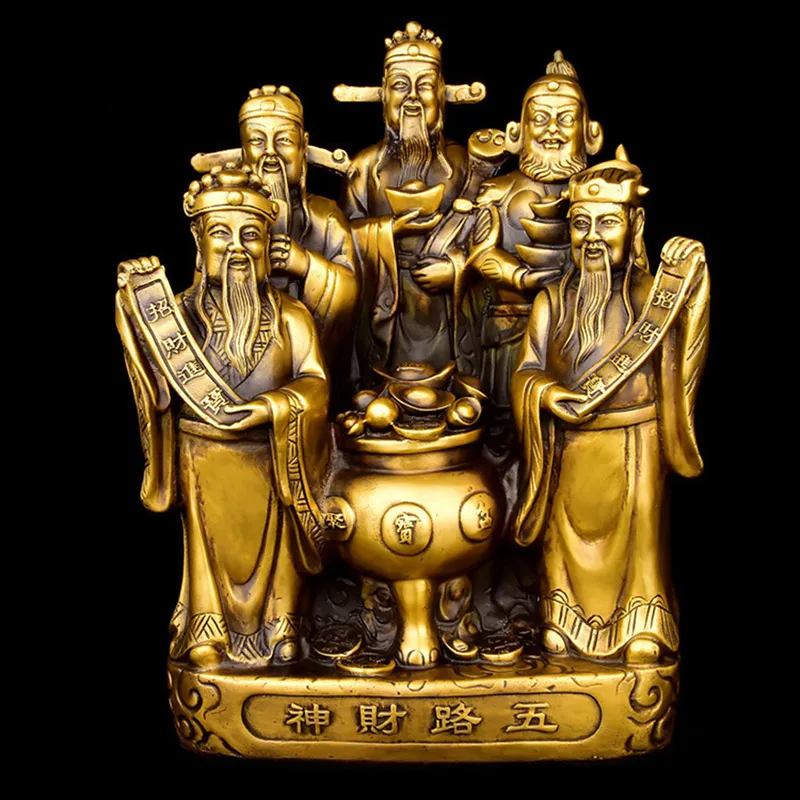 

Chinese Feng Shui brass copper God of wealth Buddha statue Five-way Fortuna treasure Lucky Home Decoration