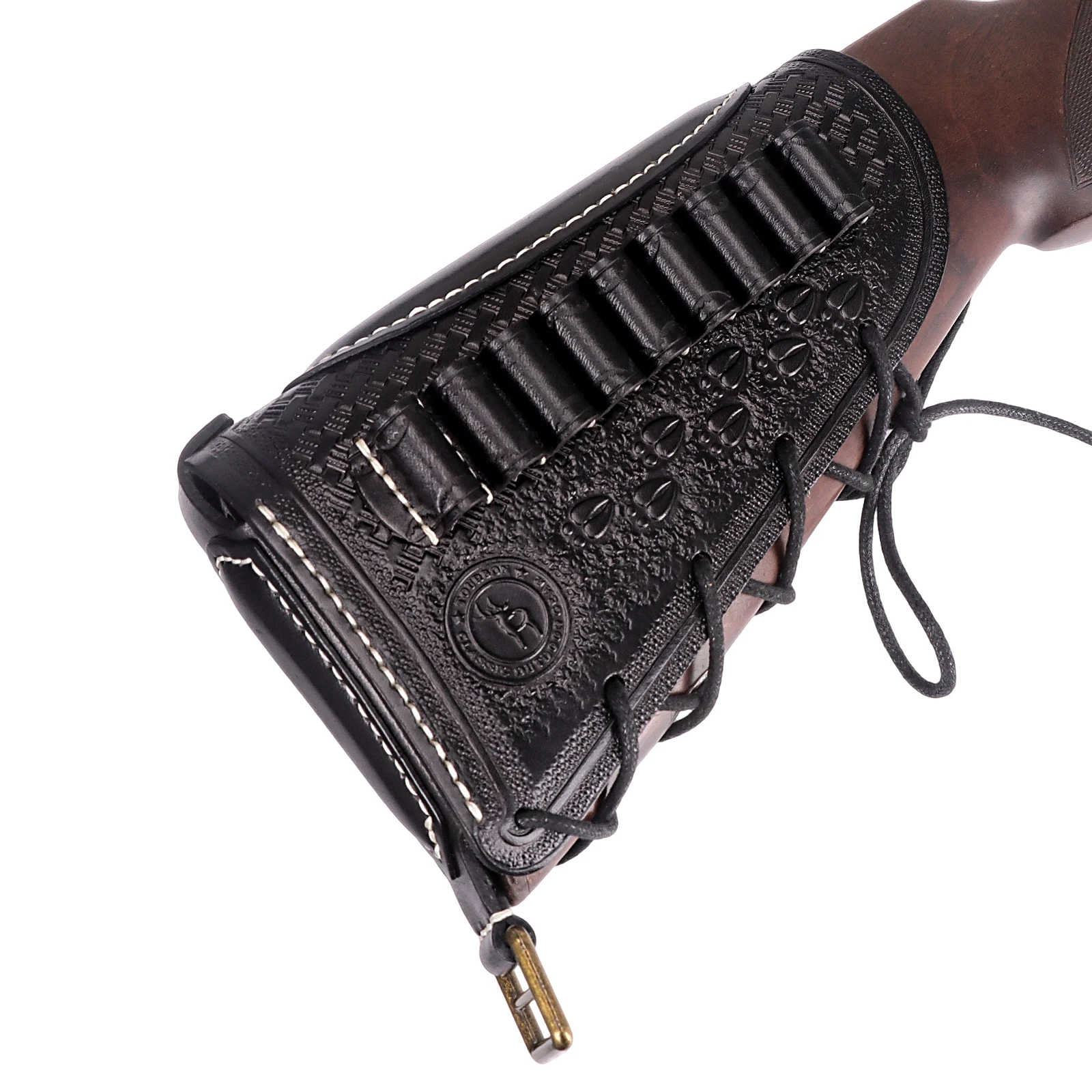 tourbon-leather-gun-butt-stock-cover-rifle-cheek-rest-recoil-pad-w-ammo-cartridges-loops-adjustable-black-hunting-accessories