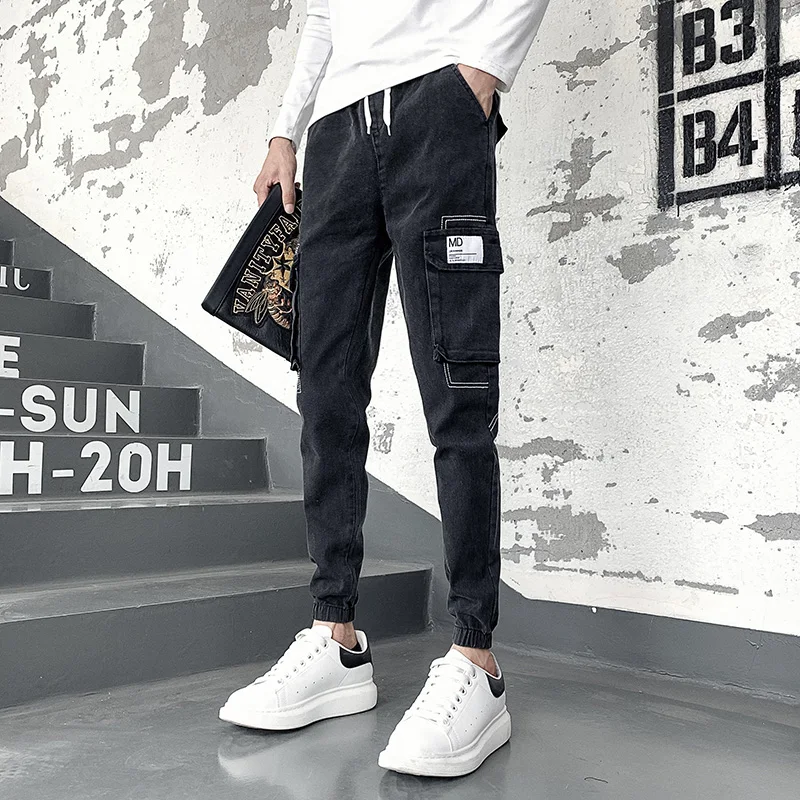 Pantalones Hombre Spring Jeans For Men Korean Luxury Clothing Fashion Side Pockets Cargo Pants Slim Fit Denim Joggers Trousers