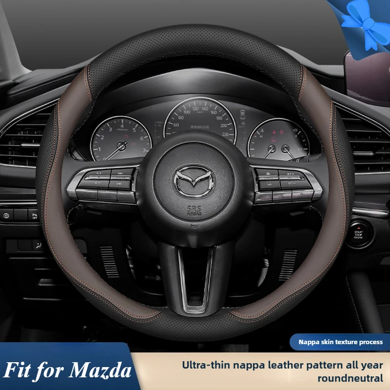

Leather Car Steering Wheel Cover for Mazda 2 3 HB 6 GH Cx5 Cx30 Cx90 Bt50 Mx5 2010- 2022 2023 2024 205 2026 Interior Accessories