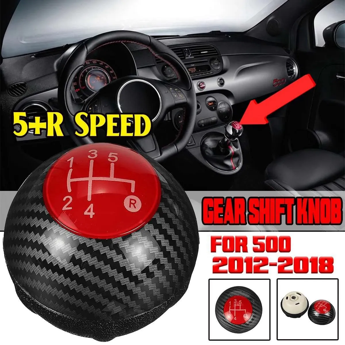 

A96E-5 Speed Gear Stick Shift Lever Knob Manual Transmission 55344048 For Fiat 500 2012-2018