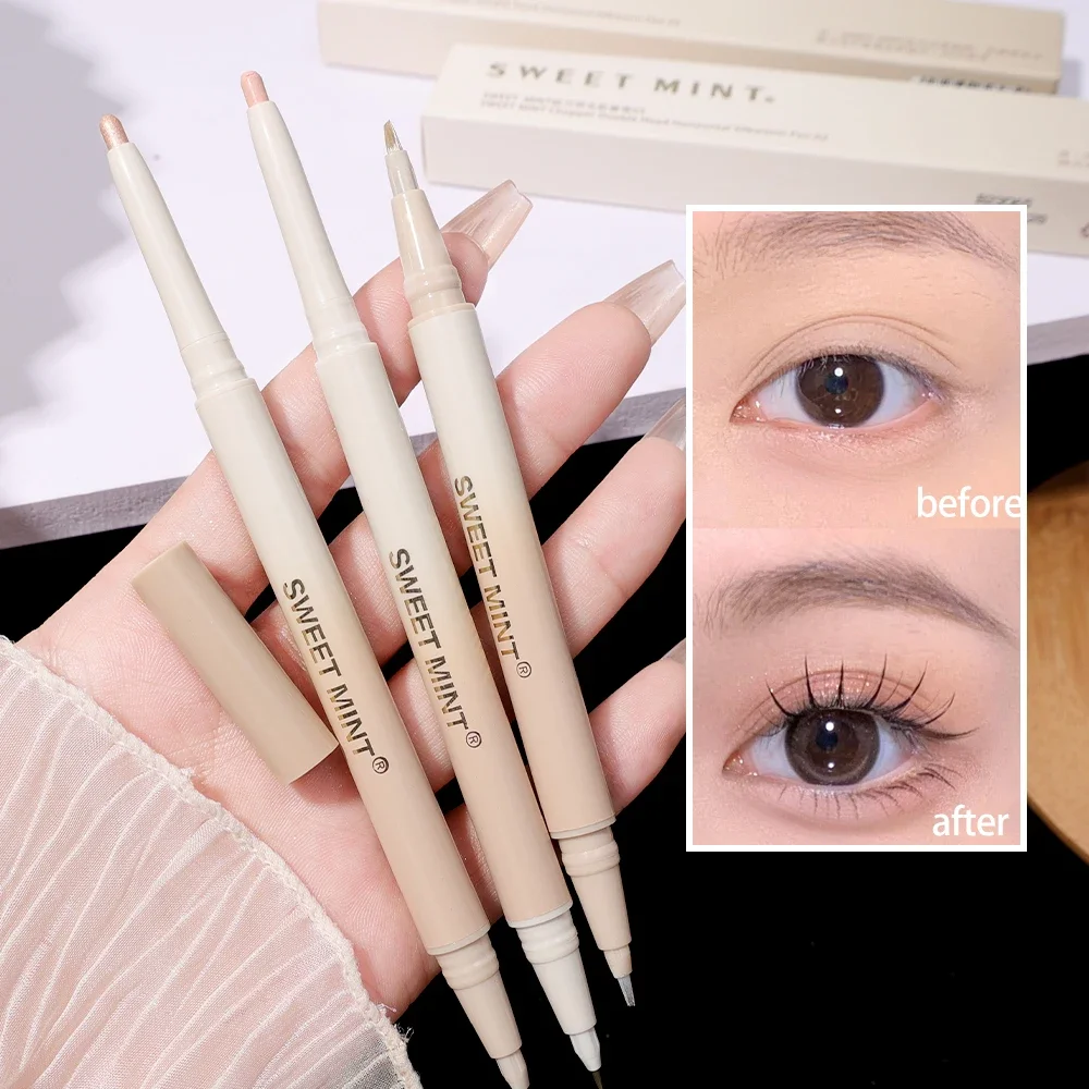 Double Headed Matte Lying Silkworm Pen Diamond Long Lasting Glitter White Gold Brighten Eyeshadow Highlighter Stick Eyes Makeup