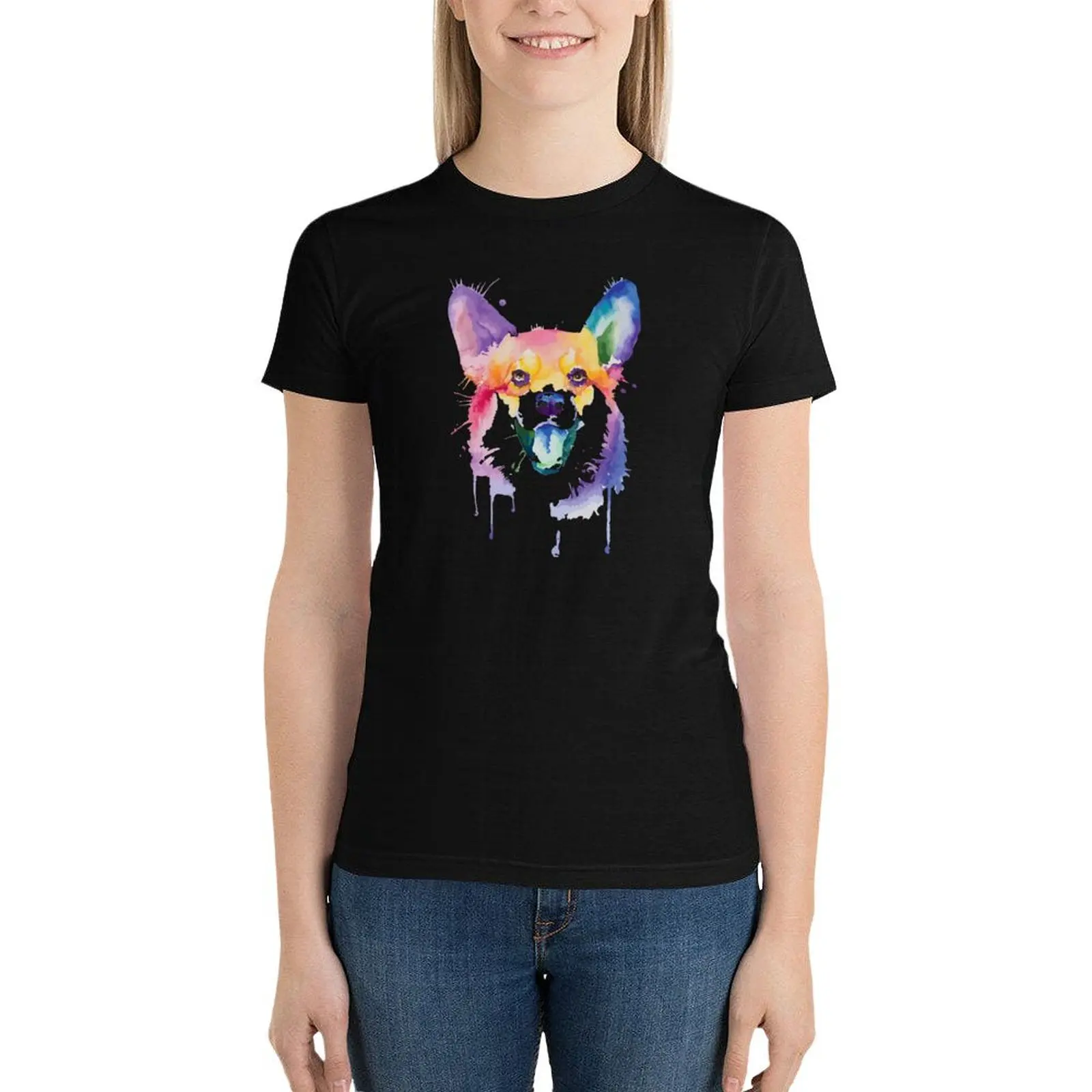 

Corgi art, Funny Dog Corgi Watercolor T-Shirt funny graphics cropped t shirts for Women