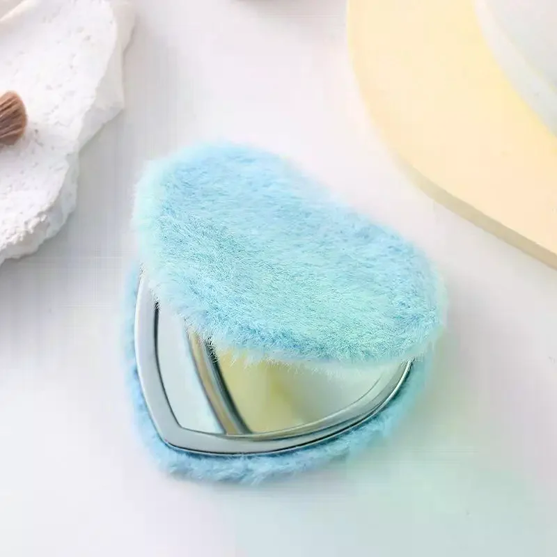Valentines Day Gift Folding Plush Double-sided Makeup Mirror Portable Elegant Travel Handheld Cosmetic Compact Pocket No Break