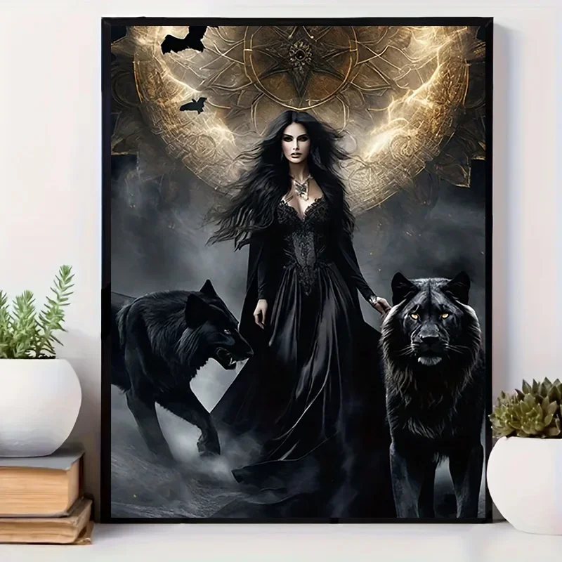 Room Decor 1pc Gothic Wolf Canvas Art Print,Unframed Mystical Animal Theme Wall Decor for Home, Bedroom, Living Room, Bathroo