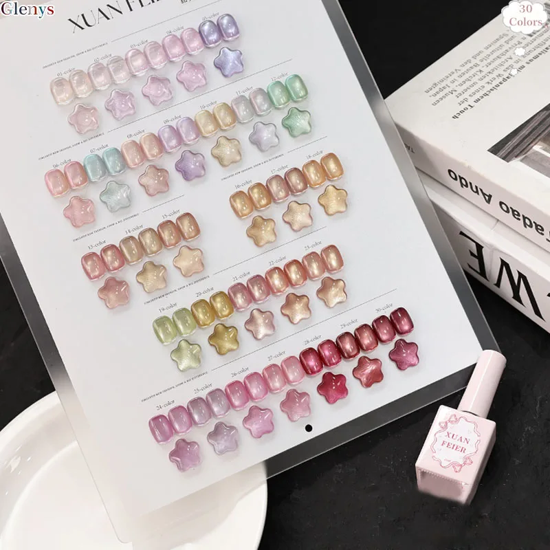 Glenys 30 color cat's eye nail polish gel popular immersion gel color matching card nail salon nail art varnish set 15ml