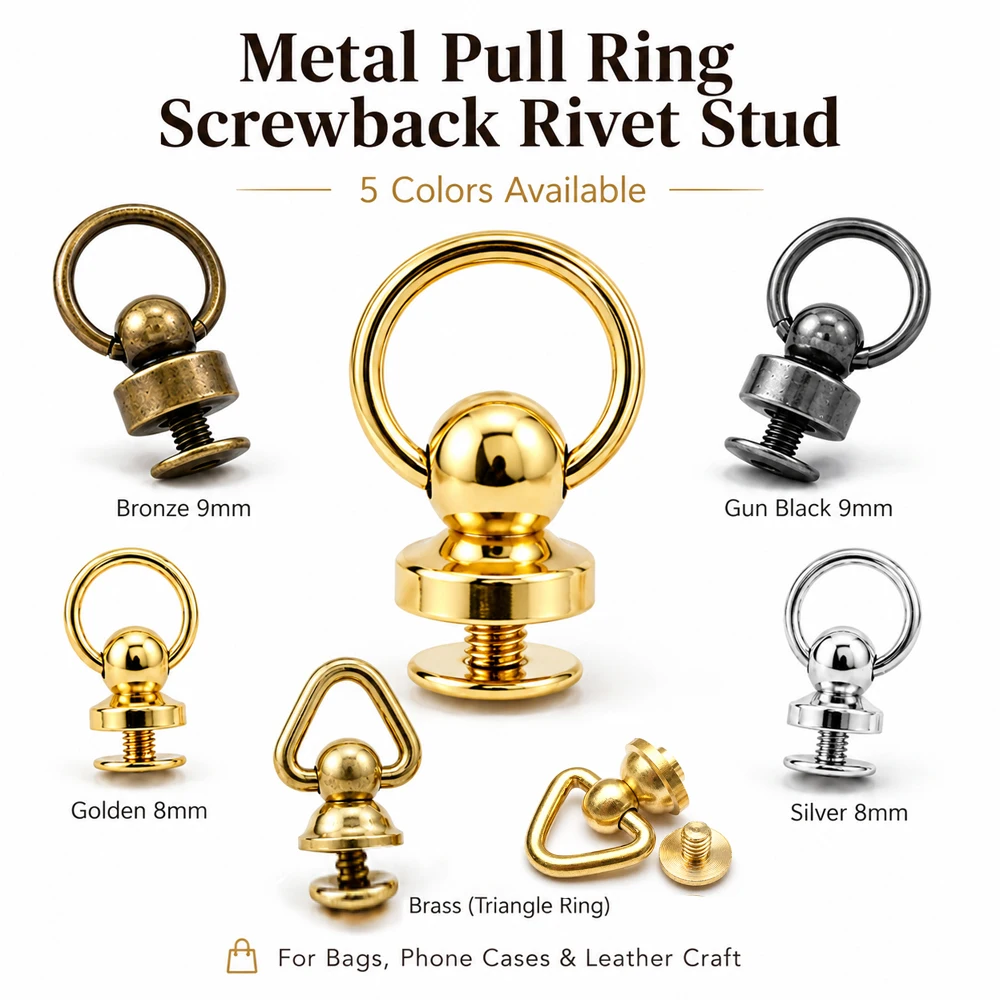1-20 Stück Metall-Schraubnieten mit rundem Kopf, Zugringe und Nieten für Lederarbeiten, Handtaschenschnallen, Handyhüllen-DIY-Dekorationsteile – Detail 1