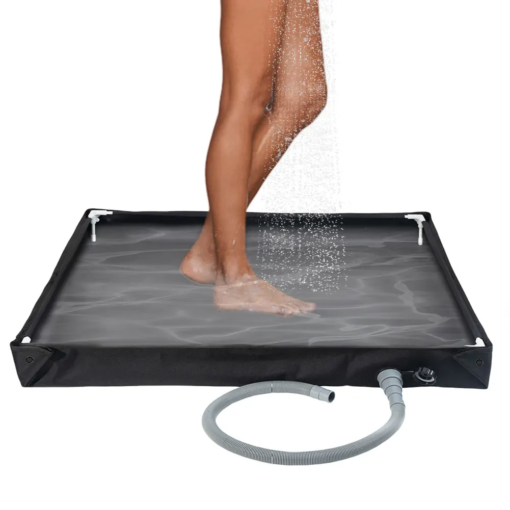 Portable Shower Pan with Drain Hose Foldable Shower Base Camping Shower Tent Floor Base for RV Outdoor Camping Shower