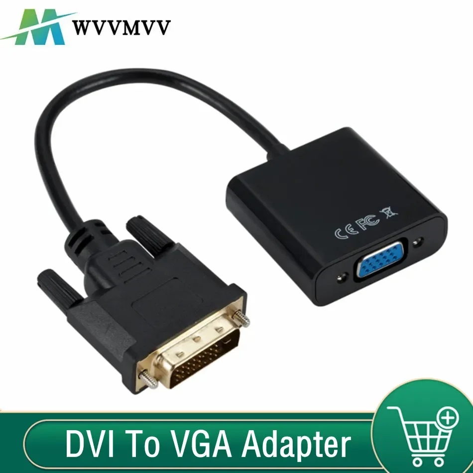 WvvMvv 1080P DVI-D DVI do VGA Adapter konwerter kabla wideo 24 + 1 25Pin do 15Pin konwerter kabla do monitora komputer stancjonarny