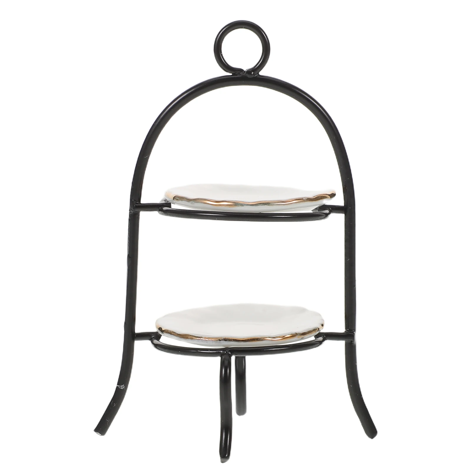 

1Set 1:12 Scale Miniature Metal Dessert Rack 2-Tier Cake Stand Tiny Food Display Shelf Dollhouse Kitchen Accessories