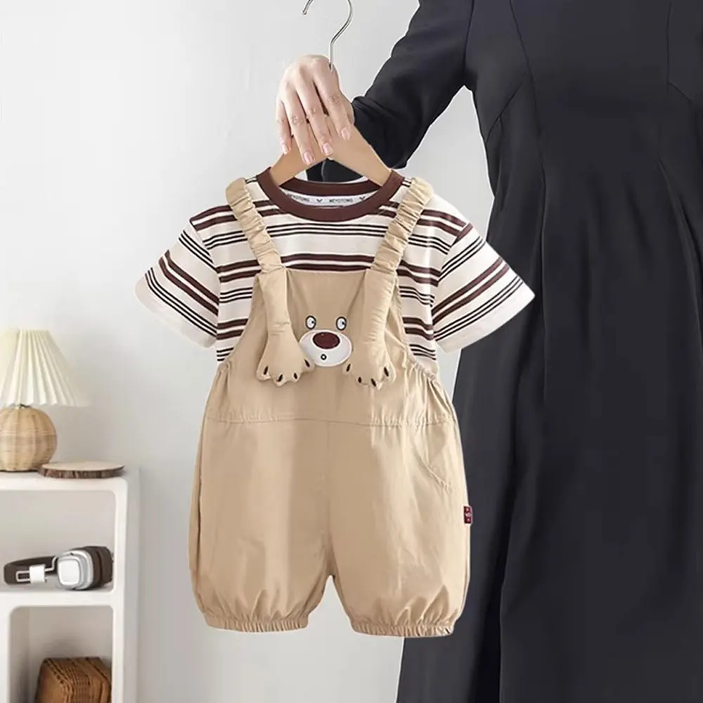 

Летние комплекты одежды для маленьких мальчиков, полосатая футболка + шорты на подтяжках, костюмы для маленьких мальчиков, модный дизайн, комплект на день рождения