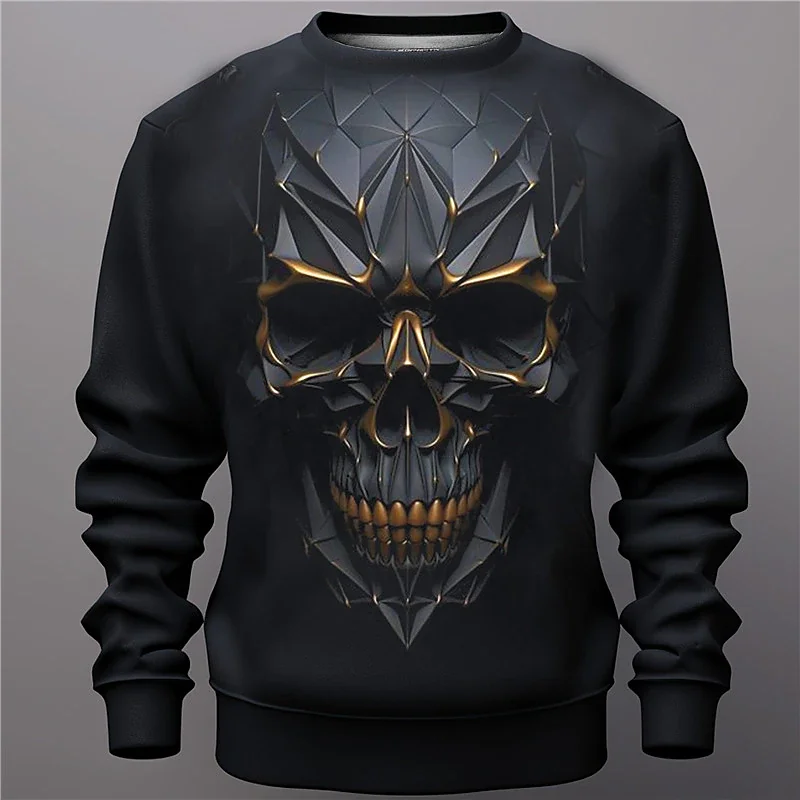 

Halloween Pullover Sweatshirt For Men Skull Graphic Print Long Sleeve Tops Oversized Pullover Casual Streetwear Man Sweatshirts