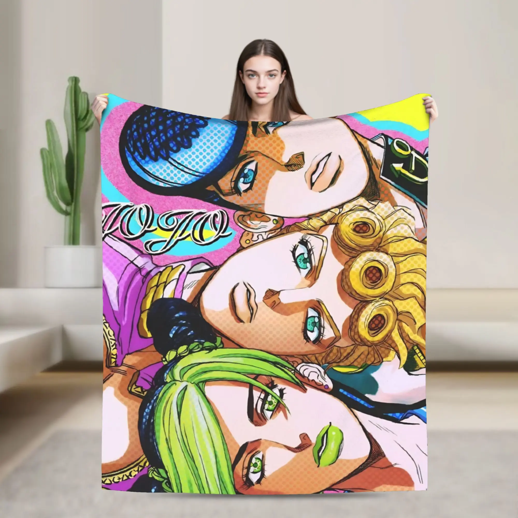 Anime Manga J-JoJos Bizarre Adventure Knitted Blankets Flannel Throw Blanket Bed Sofa Personalised Soft Warm Bedspreads,