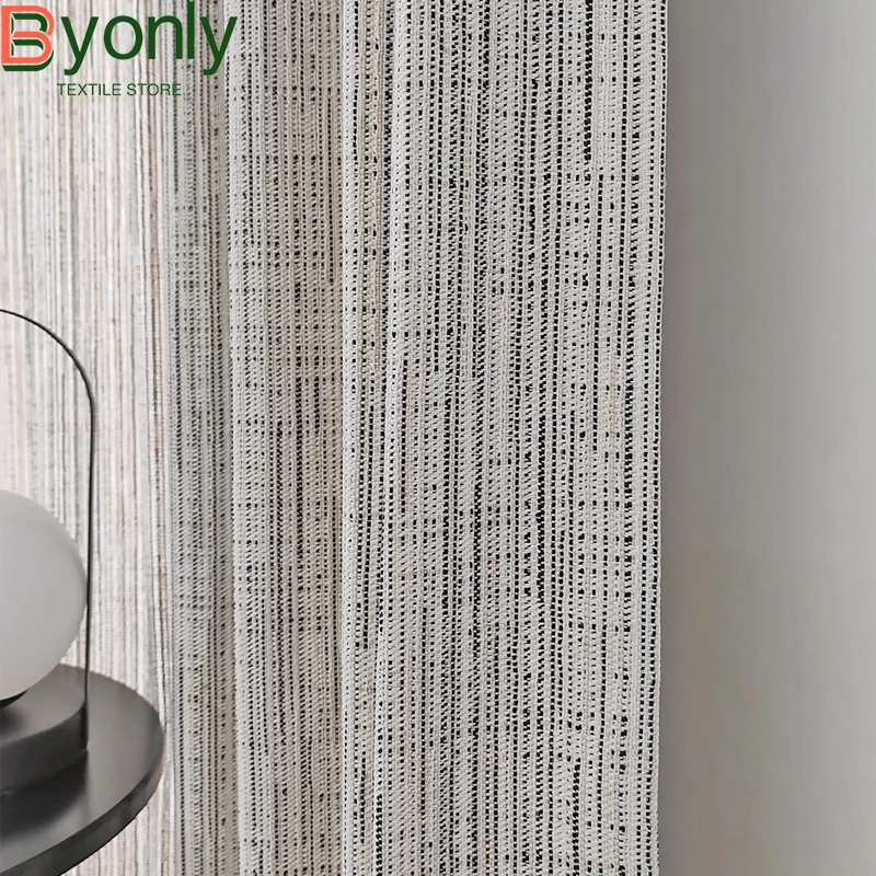 New Black and White Lines Cotton Linen Jacquard Thickened Curtains for Living Room Bedroom French Window Balcony Customized