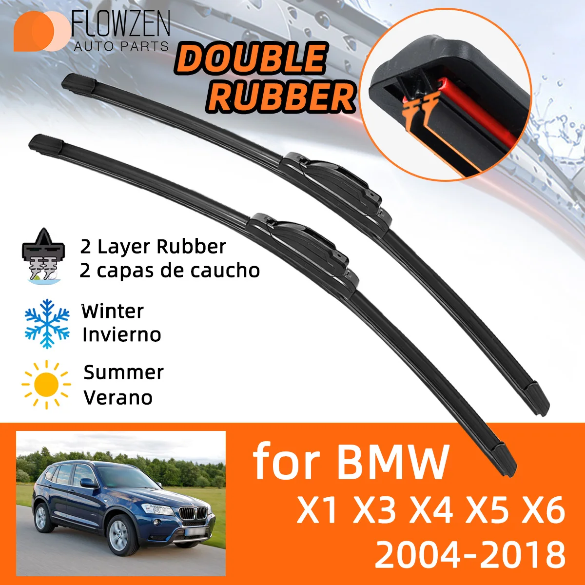 Car Wiper Blades for BMW X1 2009-2015 X3 2004-2010 X4 X5 X6 Double Rubber Windshield Wipers Soft Accessories Winter Summer