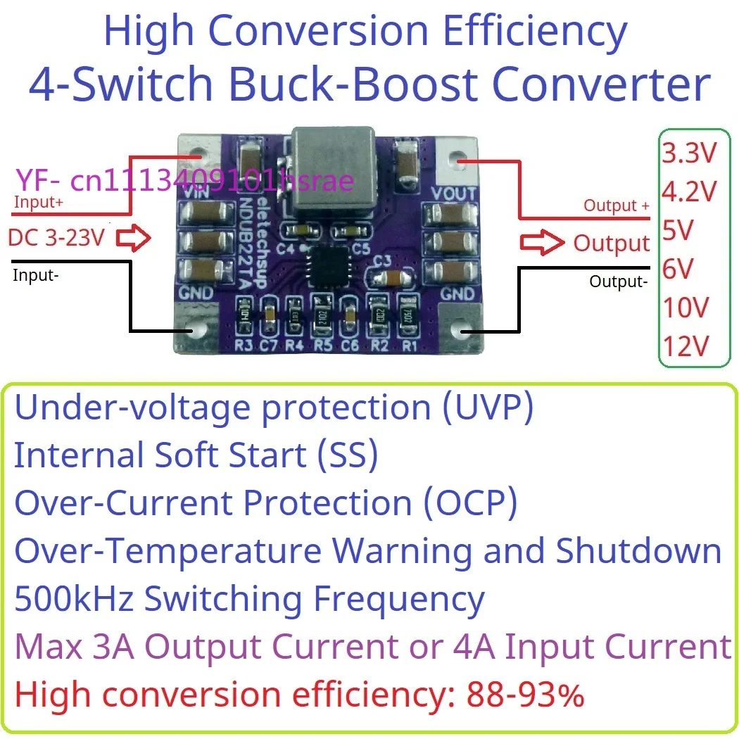 3A High Efficiency Buck-Boost Converter, DC 3-23V to 3.3V 4.2V 5V 6V 10V 12V Voltage Regulator for Solar Lead-Acid Battery
