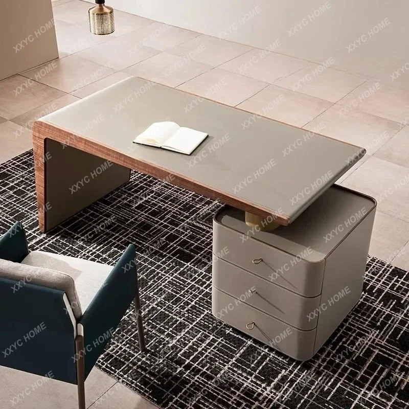 

Современный вращающийся письменный стол QQ из массива дерева с кожаной обивкой, итальянский дизайн, для дома и гостиной, большой, длинный