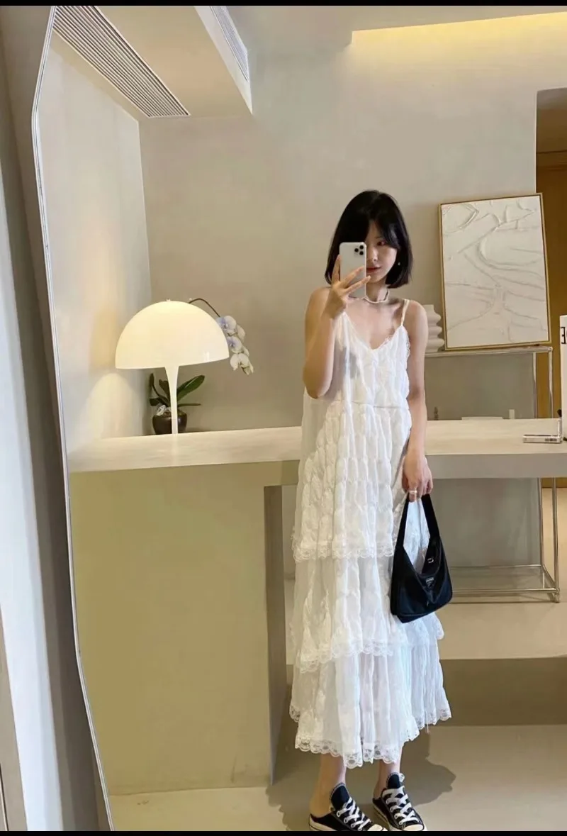 

Sweet Hot Girl Lace Halter Cake Dress Women's Spring Summer Loose A-line Dress Fashion Female Clothes